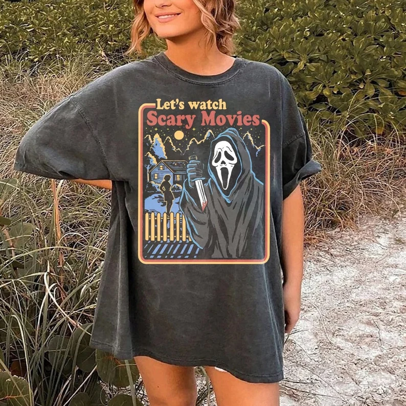 Vintage Lets Watch Scary Movies Scream Horror T-Shirt